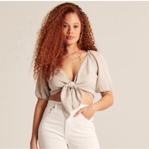 Abercrombie & Fitch Cream Tie-Front Top
